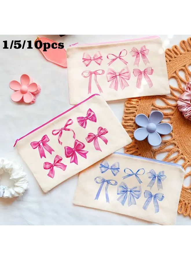 Pink Bow DIY Zipper Bag Set Portable Makeup Toiletry Travel Gift Bag - Image 1